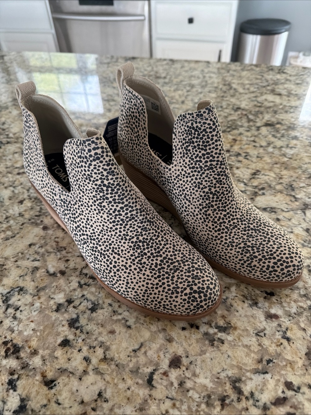 Toms Cream and Black Spotted Cutout Ankle Booties